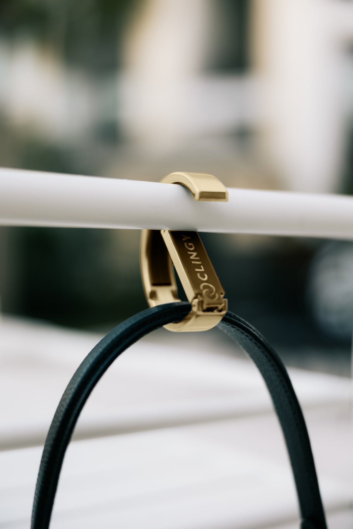 Backpack hung with a Clingy hook on a random surface instead of the ground